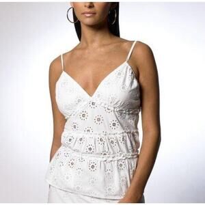 Ralph Lauren Baby Doll Top Y2K Lace Sleeveless White L Polo Jean Co Prairie Boho